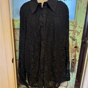 Chic Black Lace Button-Up Blouse